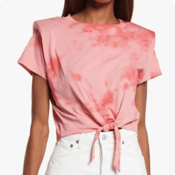 ALLSAINTS Red and Pink Tie Dye Cropped Tie Front T-shirt Women's XS NWT - Picture 1 of 10